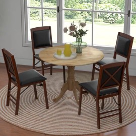Costway Wooden Dining Table Kitchen Round Dining Table Dining Room w/Natural Rubber Wood