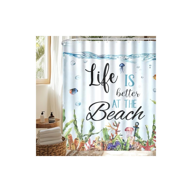 VentuCoven Ocean Shower Curtain Life is Better at The Beach