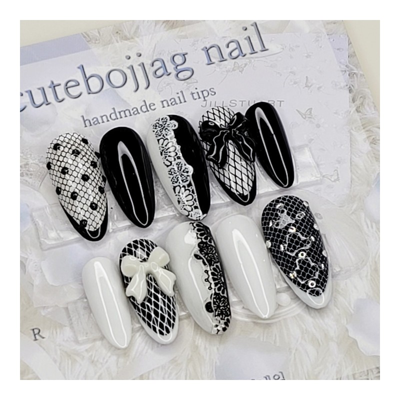 Mesh lace handmade nail tips - Square M / 망사
