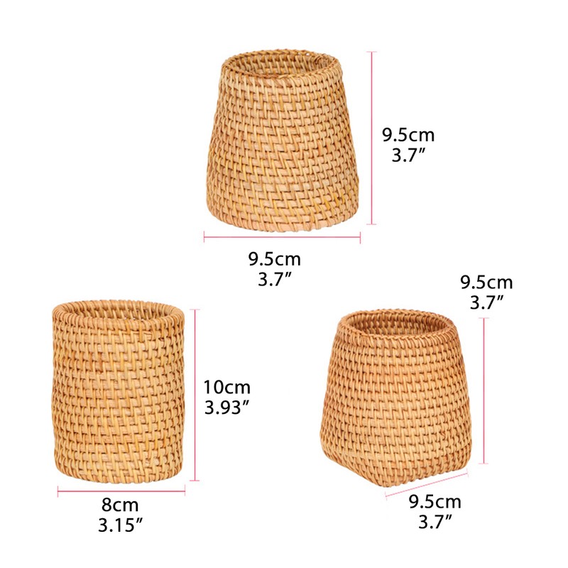 Hand Woven Rattan Pen Holder Cups Wicker Makeup Brush Storage