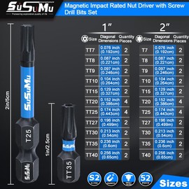 Screw Bit Set, Impact Torx Bits, 52PCS Hollow 1 Inch & Solid 2 Inch S2 Alloy Steel Torx Drill Bit Set With Blue Rubber Sleeve, Anti-tamper Drill Bit Set For Home Electronic Mechanical