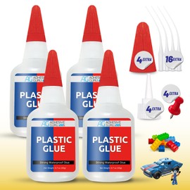 Adhesive Guru Plastic Glue (4X 0.7 oz) Ultra Strong Super Glue for Plastic Repairs, Waterproof Adhesive for Bonding Models DIY Crafts, Toys, PVC, ABS, 3D Printings and More - 4 Pack
