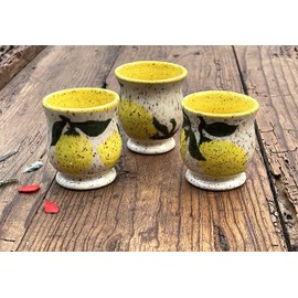 Ceramic Limoncello Cup, Handmade Yellow and Cream Lemon Shot Glass for Liquor or Espresso -Stock Photo, Please Read Description