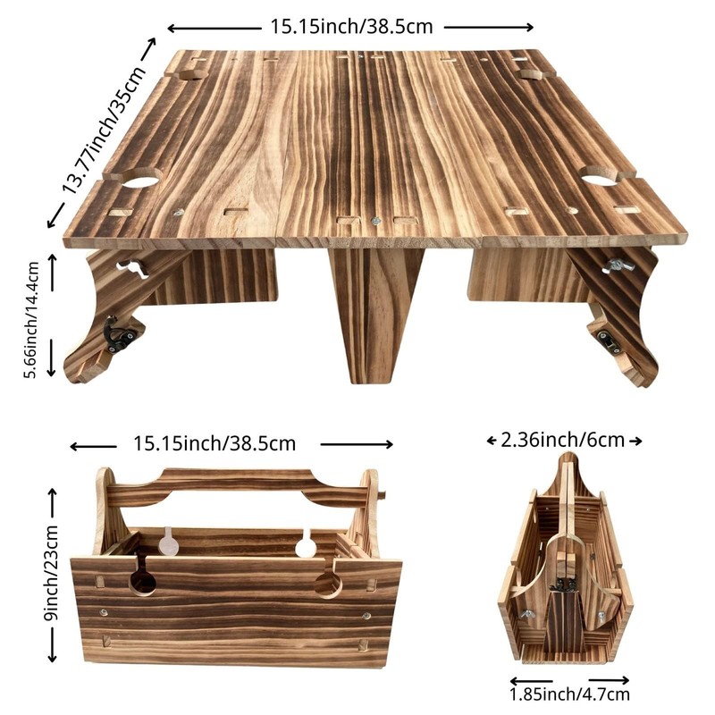 Portable Wooden Picnic Table with Storage Basket - Folding 2-in-1