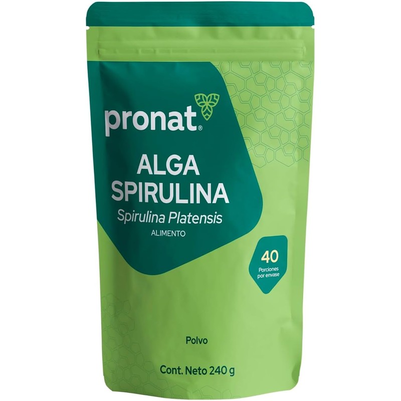PRONAT Alga Spirulina 100 Pura en Polvo, Suplemento Alimenticio, Bolsa