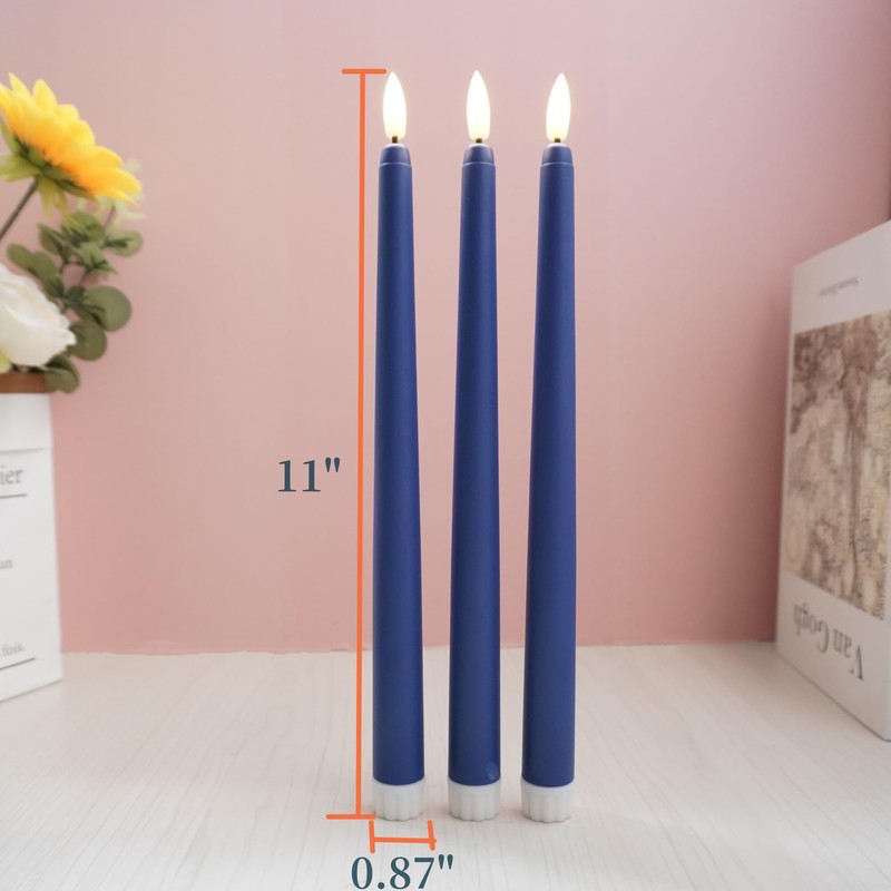 Ni-JASW Navy Blue Flameless Taper Candles with Remote Timer, Flickering