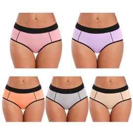 POKARLA Women's Cotton Stretch Underwear Ladies Mid Rise Briefs Panties Multipack 5-Pack(Medium)