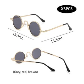 USHXVG 3 Pairs Retro Prince Glasses, Round Small Frame Glasses, Fashion Hip Hop Sunglasses, Street Style Sunglasses, Party Outfits, Party Photo Props