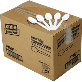 Dixie Plastic Cutlery, Mediumweight Teaspoons, White, 1,000/carton
