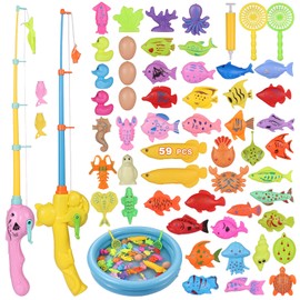 ZWOOS Fishing Toy, 59 Pieces Magnetic Fishing Game, Bath Toy, Bath Toy, Water Toy, Bath Toy for Toddlers, Children, Outdoor Games, Educational Game Children