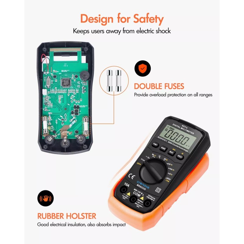 Crenova MS8233D Digital Multimeter DC AC Voltmeter Ohm Volt Amp