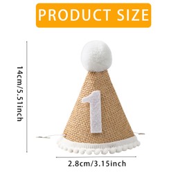 loghohu 1st Birthday Hat, Khaki Linen Cone One Size First Birthday Party Hat for Girls Boys, Unisex, 1 Year Old