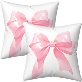 SCQIUSYA Pink Bow Pillow Covers 18x18 Set of 2, Girly Coquette Aesthetic Bow Throw Pillows, Girls Pink Home Decor Polyester Pillowcase for Living Room Bedroom Sofa Couch