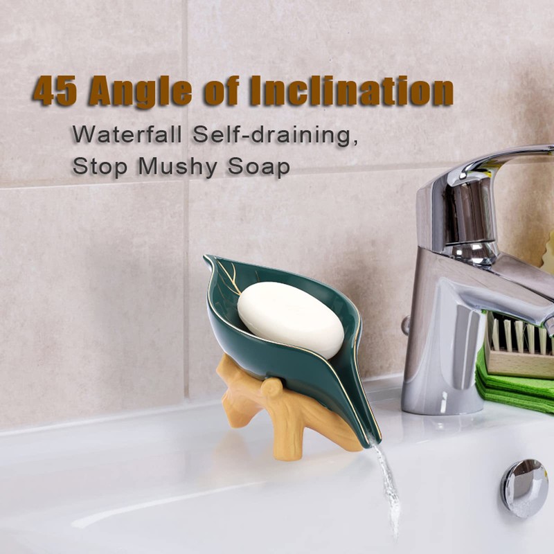 SUMNACON Ceramic Leaf Soap Dish Soap Saver Soap Holder Soap
