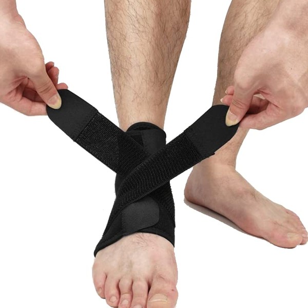 Ankle Brace Compression Straps Adjustable Foot Brace Ankle Protection Pads Socks Heel Support Protector for Achilles Tendonitis Weak Sprains Plantar Fasciitis (Black)
