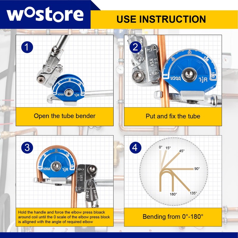 Wostore 1/2" Heavy Duty Tubing Bender Tube Bender Roller 180°