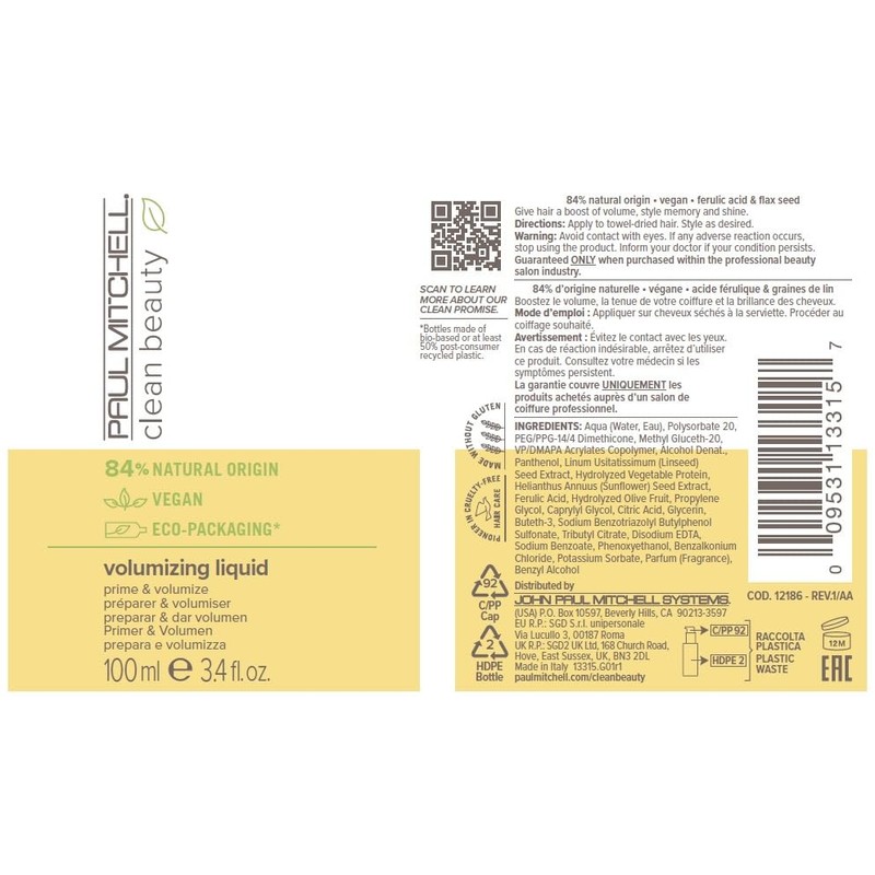 Paul Mitchell Clean Beauty Volumising Liquid - Vegan Styling Treatment