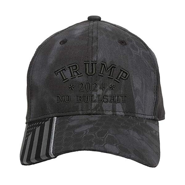 Trump 2024 1Color No Bullshit Embroidered Structured Adjustable One Size Fits All US Flag on Bill Hat (Kryptek Black)
