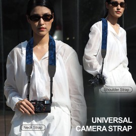 Padwa Lifestyle Velvet Camera Strap - 2" Wide Full Grain Cowhide Head Soft Velvet Straps for Photographers,Complimentary 2 Pcs Quick Release for All DSLR,Mirrorless Cameras,Binoculars - Dark Navy Blue