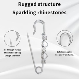 Rhinestone Safety Pins,Clear Crystal Double Heart Safety Pin Brooch,Large Safety Pins for Skirts Sweater Scarf Lapel Hat Shawl Accessories,5 Pieces Brooch Pins for Clothes