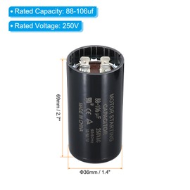 PATIKIL Motor Start Capacitor, 2 Pcs 88-106uf 250V 50/60Hz CD60 Run Capacitor Motor Starting Capacitor for Electric Motor Starts Running, Black, Black