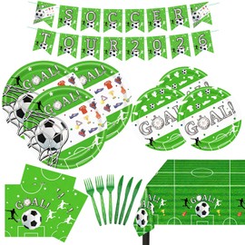 World Cup 2026 Soccer Party Decorations Kit, Football Theme Birthday Decorations with Plates, Napkins, Knives, Forks, Tablecloth, Pennants for Game Day, Soccer Party Supplies Serves 20