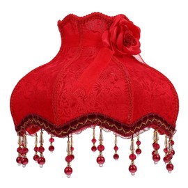 Lurrose European Style Fabric Lampshade E27 Cloth Lace Lamp Shade with Beads Vintage Chandelier Lamp Shades for Table Wall Lamp Living Room, Red