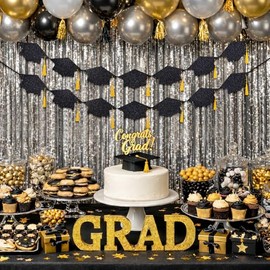 2026 Graduation Decorations, Pre-Strung Graduation Banner, Class of 2026 Graduation Party Decorations, Double-Sided Glitter Congrats Grad Banner for Wall Indoor Outdoor (9.6FT)