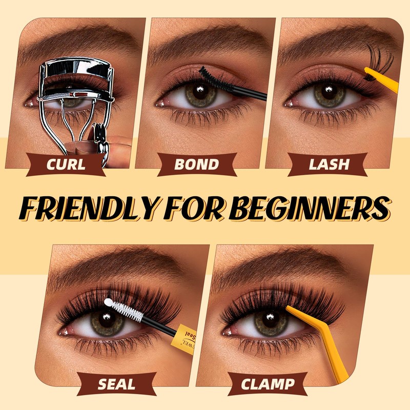 QUEWEL DIY-Lash-Extension-Kit, 3D-Lash-Clusters with 280PCS 30+40+50D EyeLashes Mixed 10-16mm Eyelash