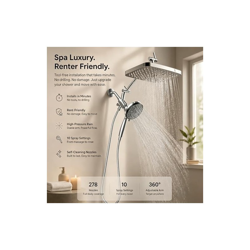 High Pressure Shower Head with Handheld, Upgrade Rain Shower Heads