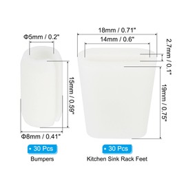 PATIKIL Kitchen Sink Rack Feet, 30Set 19 x 18 mm Rubber Square Sink Protector Feet with 7mm ID x 10mm OD Bumpers Cover for Sink Rack Grid Replacement Parts