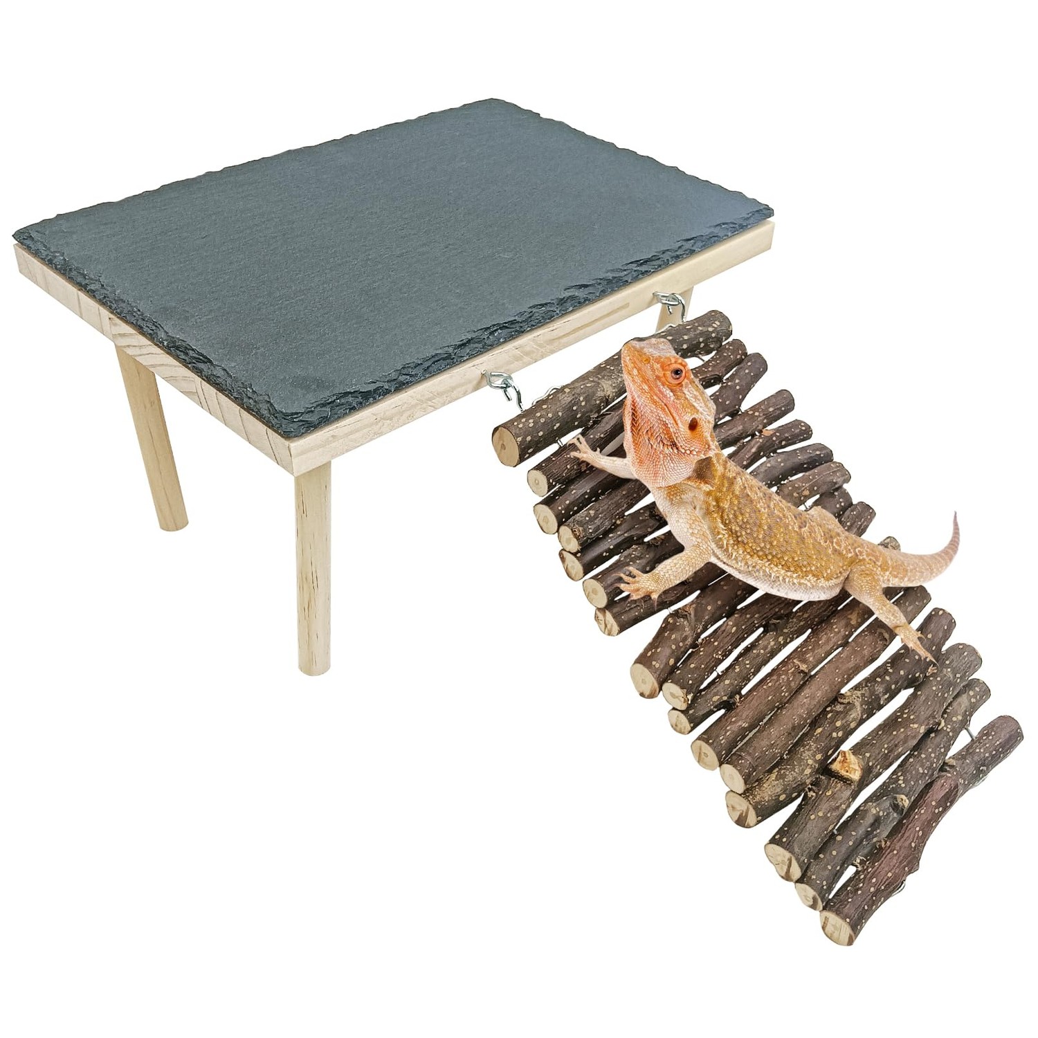 BNOSDM Wood Bearded Dragon Basking Rock Platform with Climbing Ramp ...