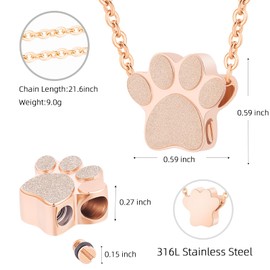 Pet Cremation Jewelry for Ashes Pendant Pet Urns For Dogs/Cats Urn Ashes Pendant Paw Print Urn Necklace with Mini Keepsake Memorial Ash Jewelry