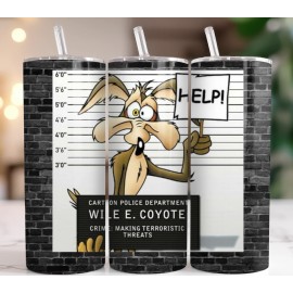 Funny Mugshot Inspired Tumbler – 20oz Wild Coyote Cartoon Face Stainless Steel Cup