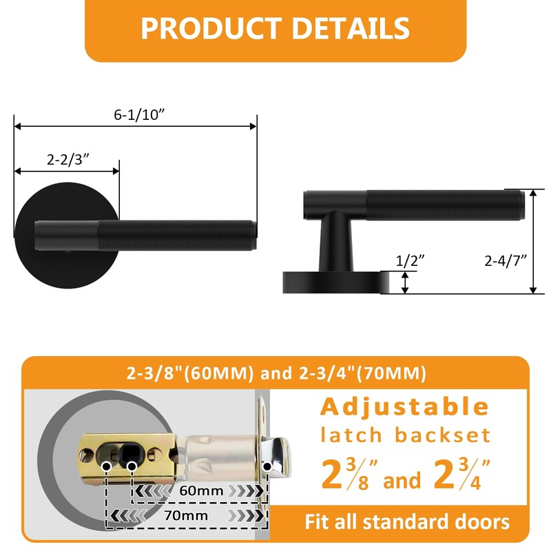 Amerdeco 1 Pack Matte Black Passage Door Handles,Heavy Duty Non-Locking