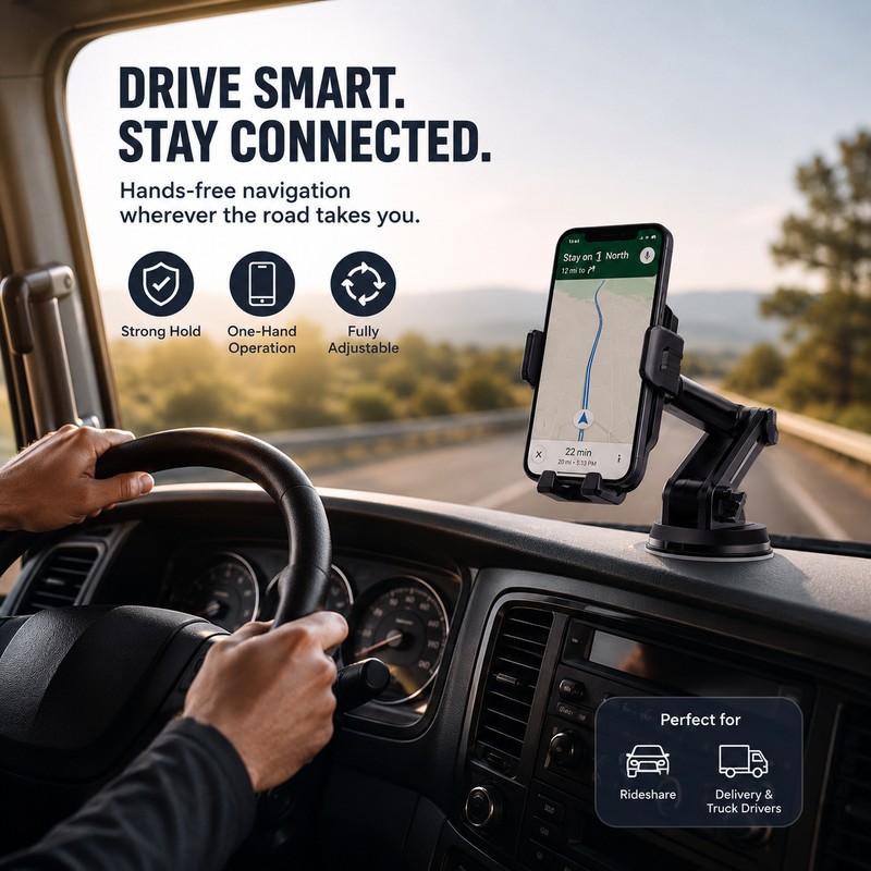 Car Phone Mount for Navigation – Adjustable Height Suction Cup