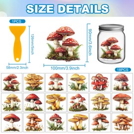GLOBLELAND 18 Blatt Retro Transferaufkleber Mit Pilzen 3.9x3.6 Zoll Pflanzen Bunt Zum Aufreiben Für Tassenaufkleber Vasen Glas Kunsthandwerk Dekorationen