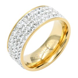 Lavencious Stainless Steel 8mm Wedding Band for Men and Women Sizes 8-13 Cubic Zirconia (Gold 12)