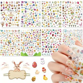 8Pcs Easter Nail Art Stickers 3D Easter Nail Decals Self Adhesive Cute Easter Egg Rabbit Chick Carrot Bunny Nail Stickers Lovely Spring Easter Nail Design Supplies for Women Kids Girls Nail Decor