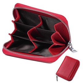 Yocipa Genuine Leather Coin Case, 6 Compartments, Women's, Mini Wallet, Men's RFID Coin Purse, Convenient, Small, Multifunctional, Compact, Unisex, red