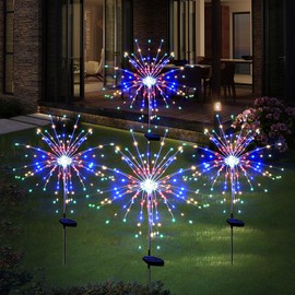 Solar Garden Firework Lights Outdoor Waterproof 4 Pack 120 LED Sparklers Solar Lights for Outside Patio Backyard Yard Pathway Walkway Decorations 4th of July Decorations (Colorful)