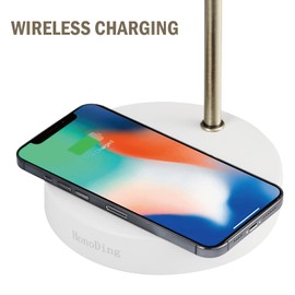 lianheng White Desk Lamp with Wireless Charger, Super Bright LED Table Lamp for Dorm, Industrial Desk Lamps for Home Office, Study Room, Children' Room, 100% Metal