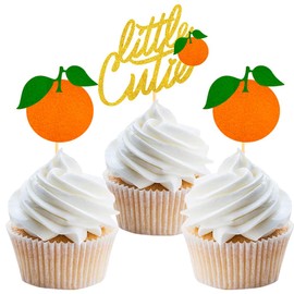 24Pcs Little Cutie Cupcake Toppers Glitter Orange Cupcake Picks for Citrus Theme Baby Shower Decorations