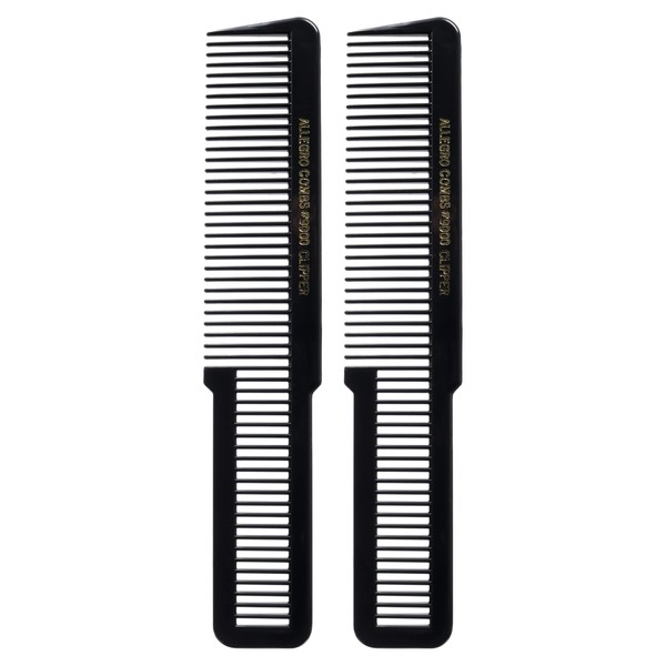 Allegro Combs 9000 Clipper Blending Cutting Wide Teeth Hair Comb For Fading Barbers Hairstylist Men Women Shower Comb Shampoo Styling 2 Piece (Black)