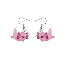 Cute Pink Axolotl Dangle Earrings for Women Unique Cartoon Animal Drop Earrings Jewelry