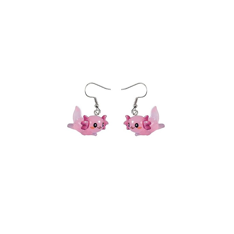 Cute Pink Axolotl Dangle Earrings for Women Unique Cartoon Animal