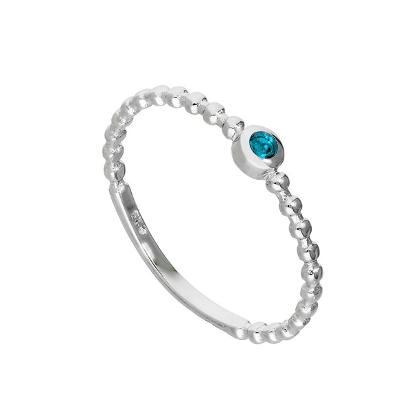 Sterling Silver & Aquamarine CZ Crystal March Birthstone Beaded Band