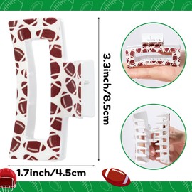 PANTIDE 4Pcs Football Hair Claw Clips for Women Girls - Sport Game Day Rectangle Nonslip Clips Hair Accessories for School Daily Football Party Favor Small Gifts Strong Hold for Thin Thick Curly