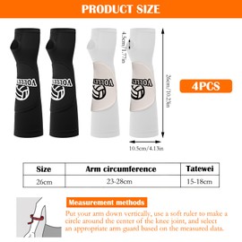 2 Pairs of Volleyball Arm Protectors for Women, Volleyball Arm Sleeves, Arm Protection, Volleyball Women, Sports Forearm Sleeves, Wrist Support, Forearm Protectors with Protective Pad and Thumb Hole