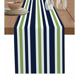 T&H XHome Durable Fabric Table Runner,Simple Navy Blue, Lime Green and White Stripe Washable Linen Table Runners for Home/Kitchen/Dining Table/Indoor & Outdoor Use 13x70Inches